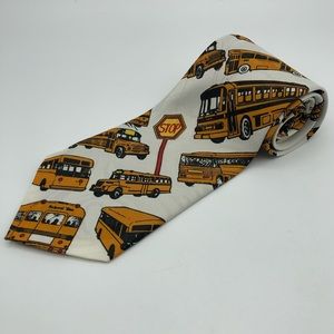 Florence White/Yellow Bus Print Silk Tie.